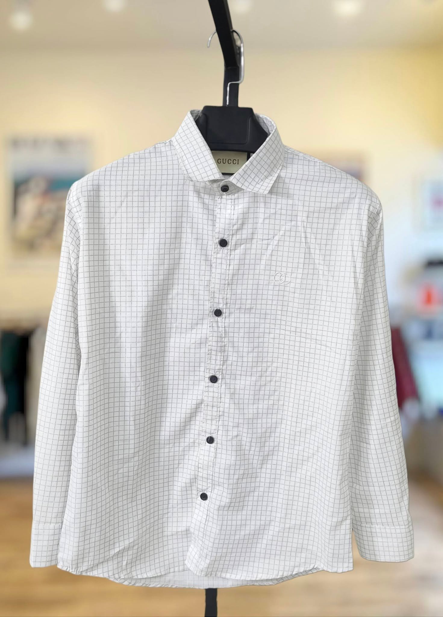 White Micro Check Cotton Shirt
