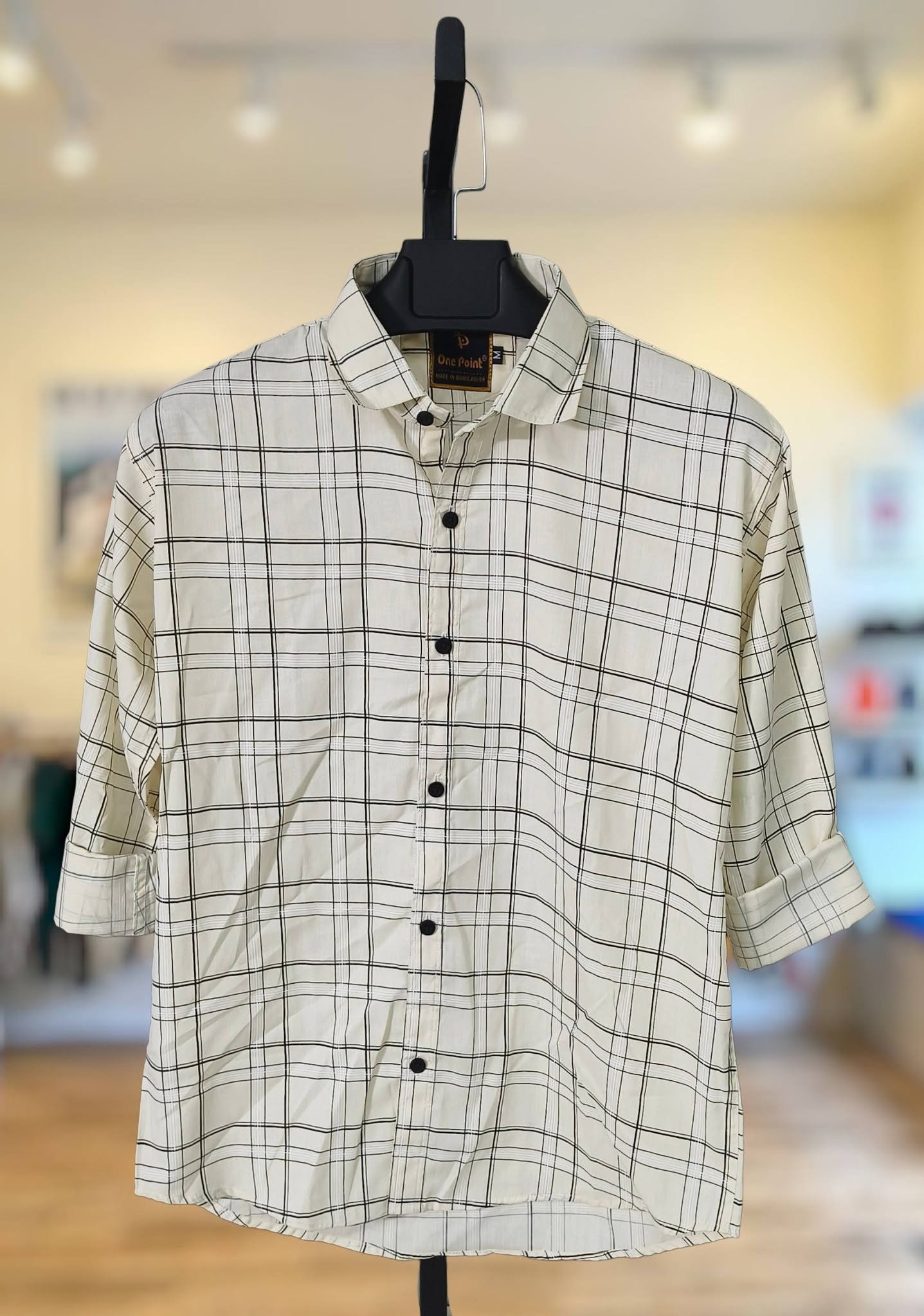 Cream Windowpane Check Shirt