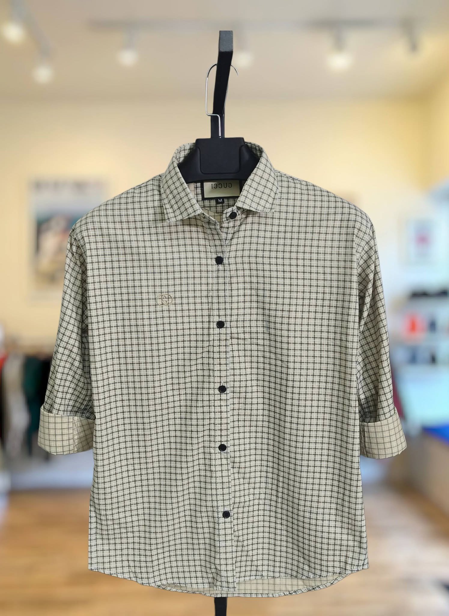 Beige Windowpane Check Shirt