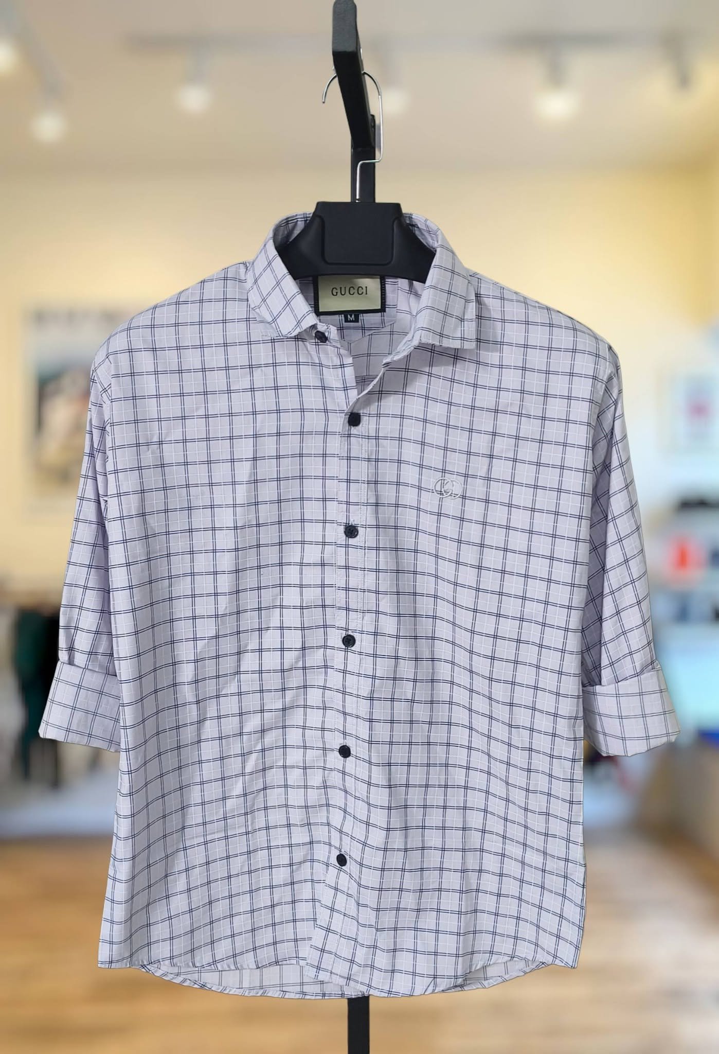 White Windowpane Check Cotton Shirt