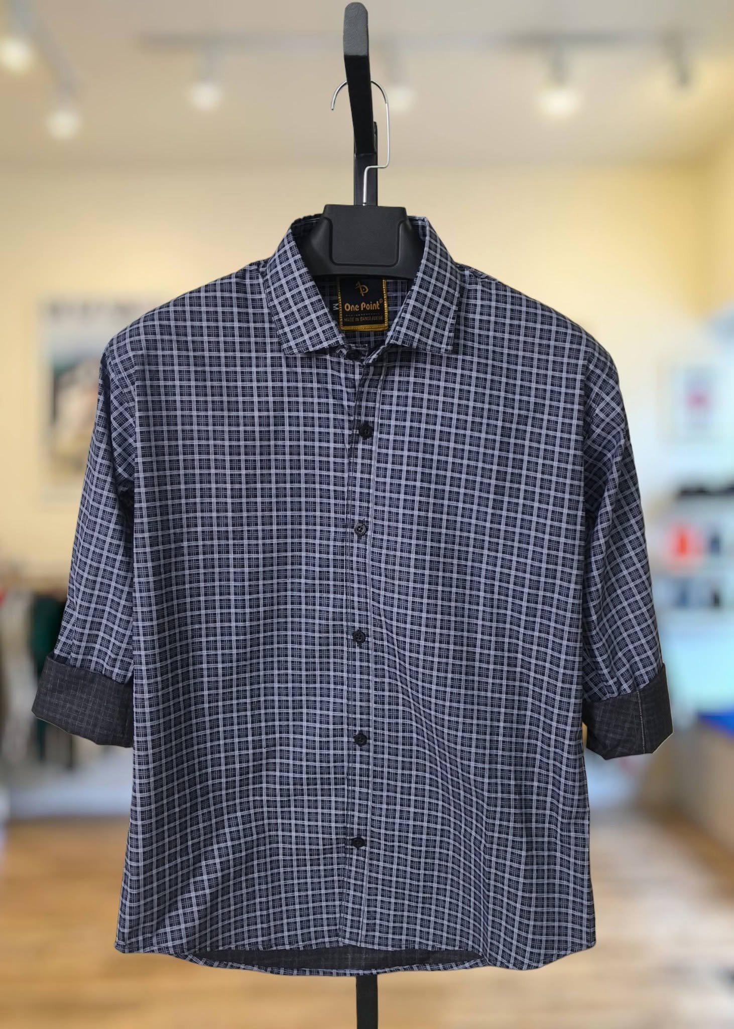 Black Windowpane Check Cotton Shirt