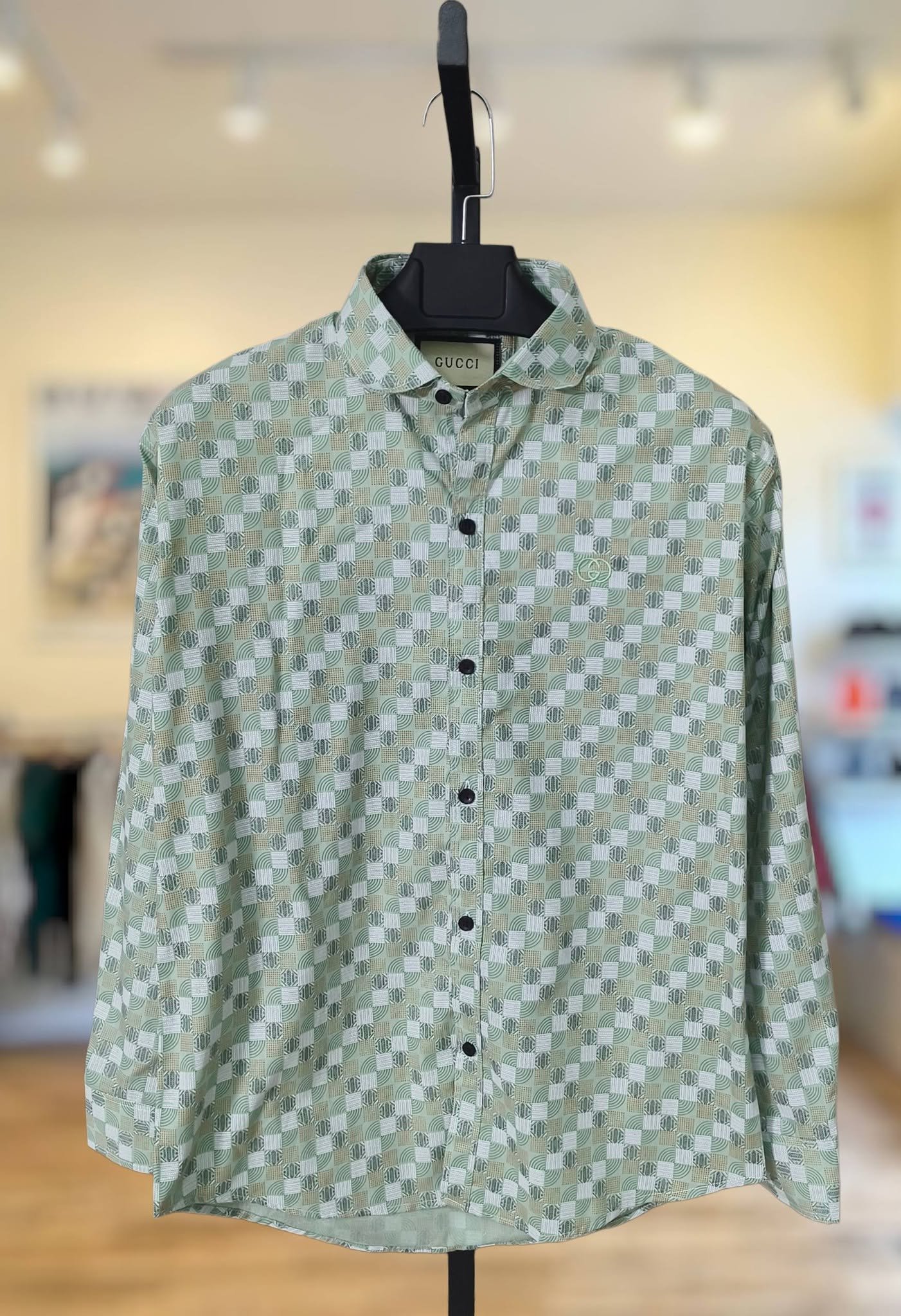 Green Geometric Cotton Shirt