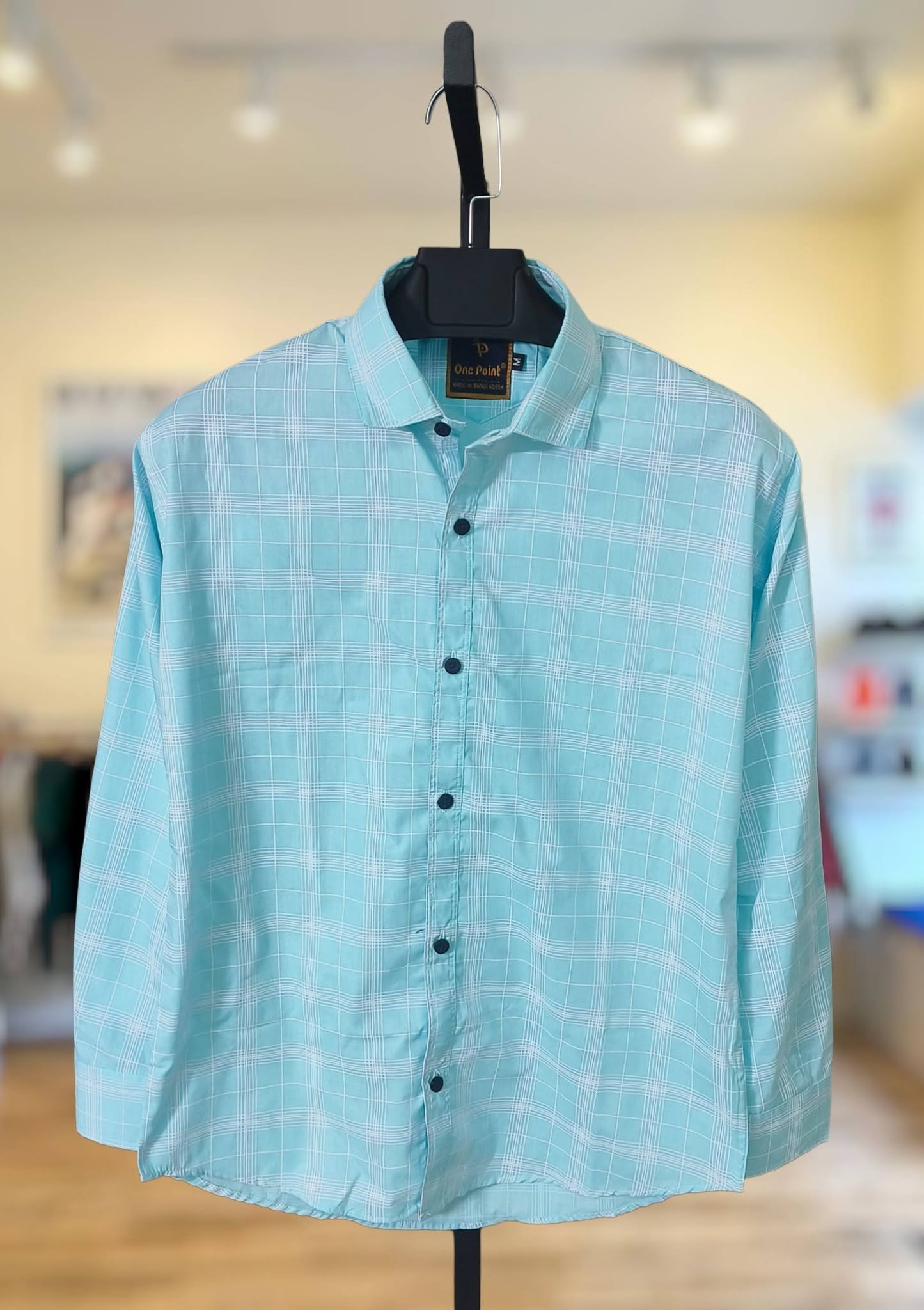 Sky Blue Check Cotton Shirt