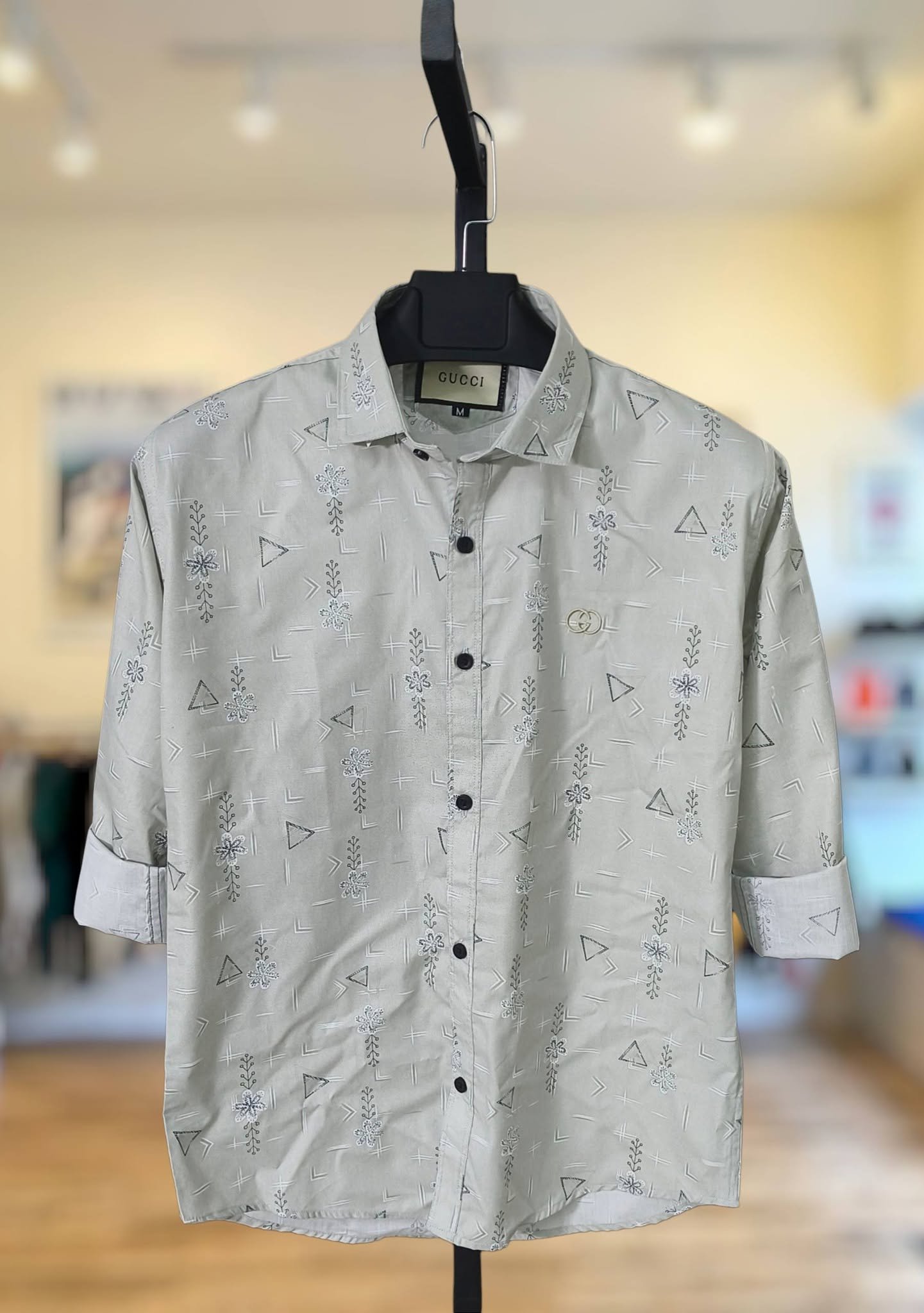 Grey Floral Print Cotton Shirt