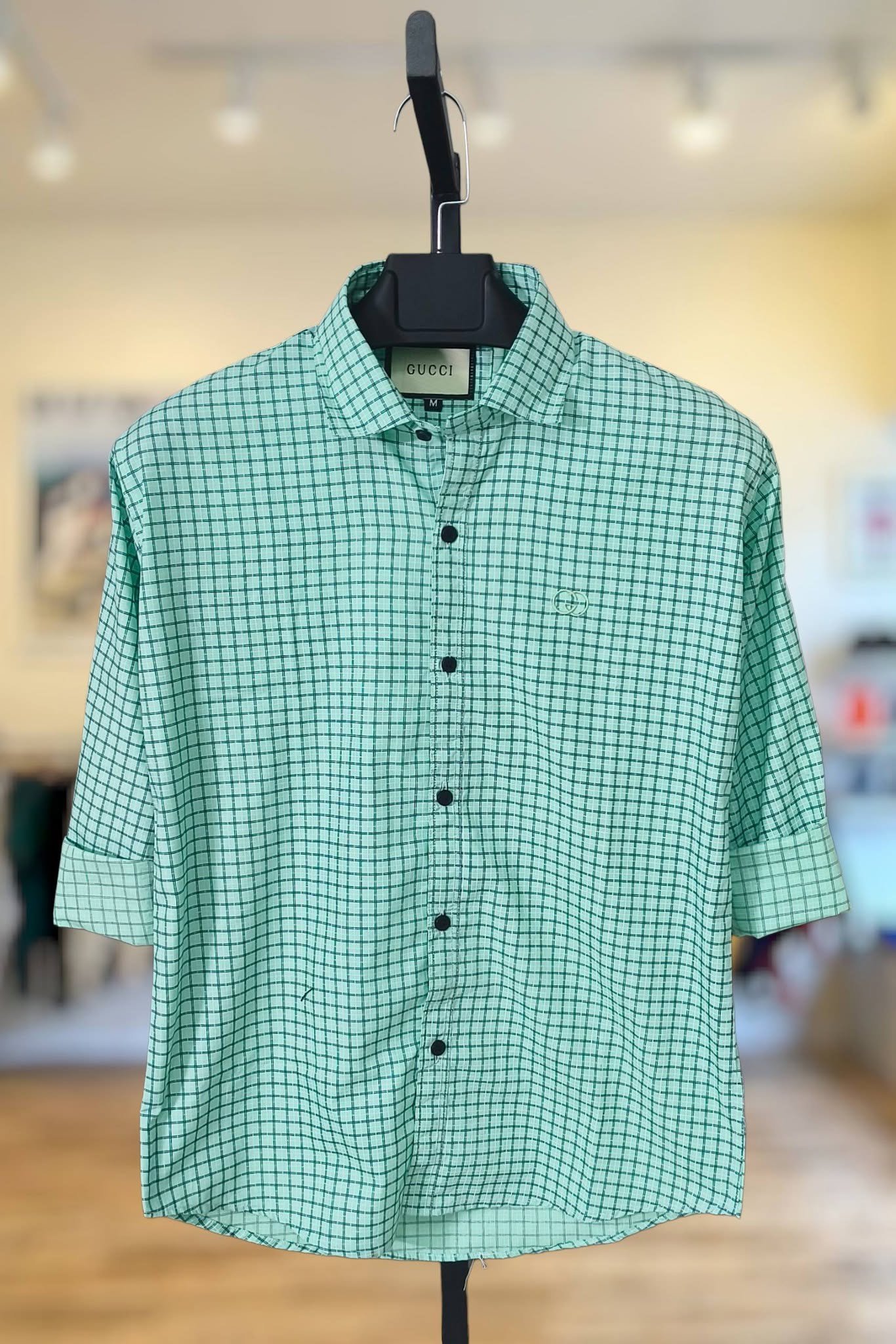 Mint Green Windowpane Check Shirt