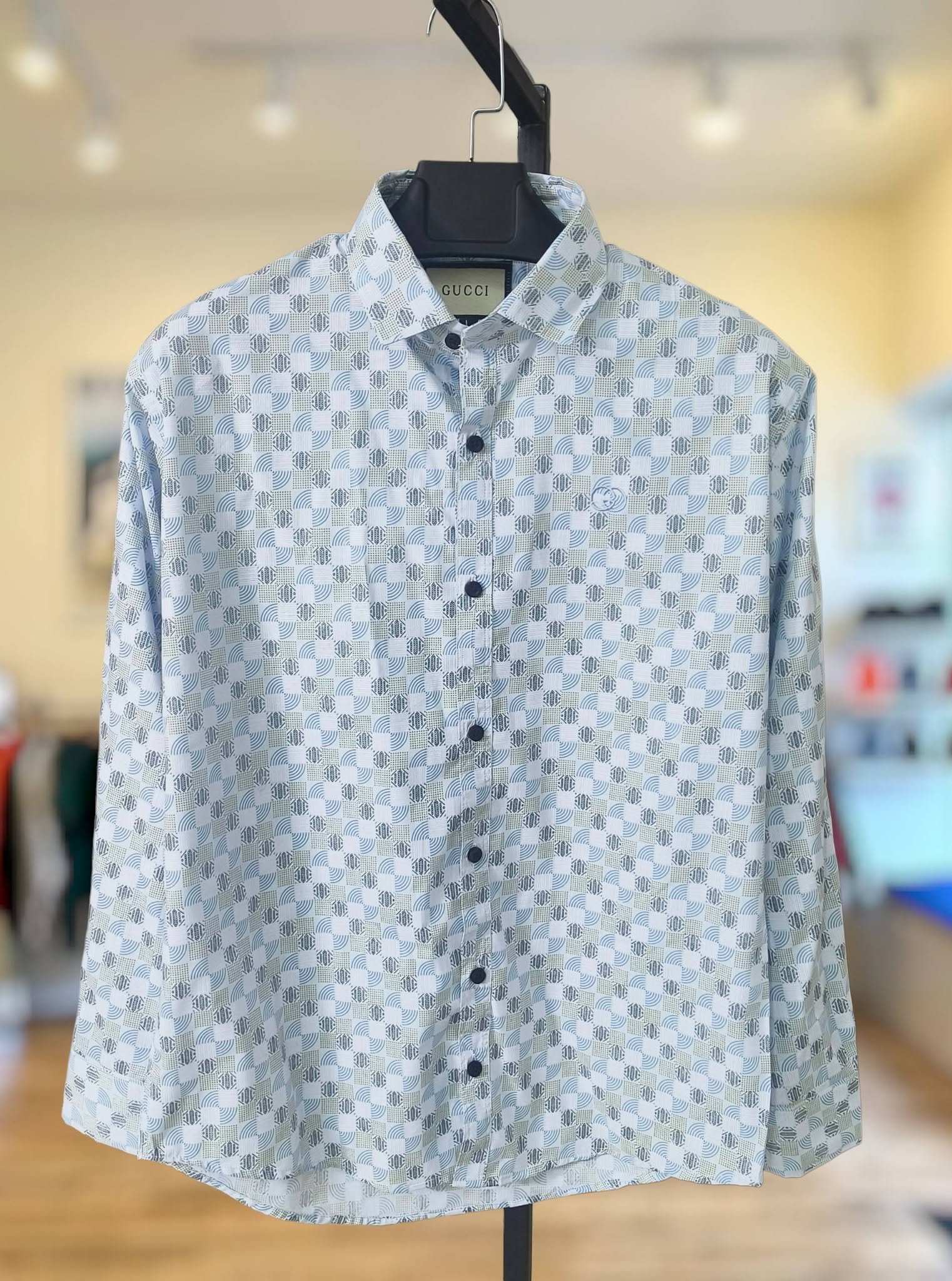 Micro Print White Cotton Shirt